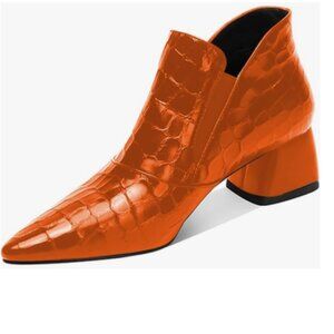 YDN Orange Sexy Pointed Toe Ankle Boots Chunky Low Heel Pull on Elastic Shoe